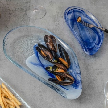 Блюдо стеклянное 33x18x(h)4.5см Auster синее