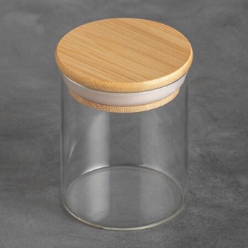 Стеклянная банка 180мл с бамбуковой крышкой Ø6.5x8см