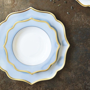 Тарелка десертная Ø20см IONICA gold rims - голубая