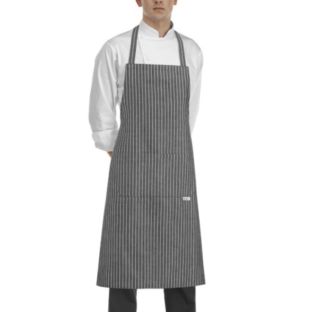 Фартук с нагрудником и карманом - серый в полоску - 65% полиэстер, 35% хлопок
