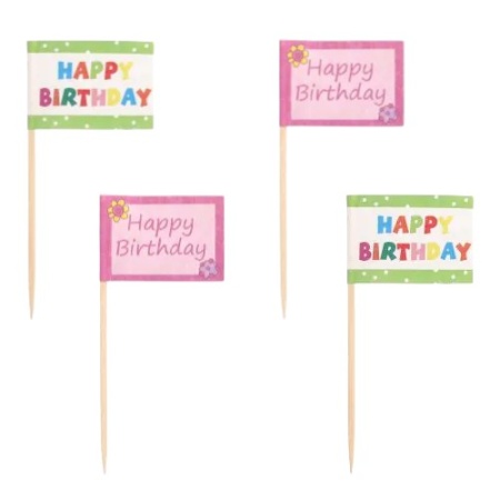 Деко-пика 8см 'Happy Birthday', 20шт