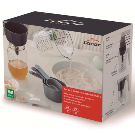 Набор из 9 предметов EXACT кувшин мерный, 6 мерных ложек, воронка и скребок